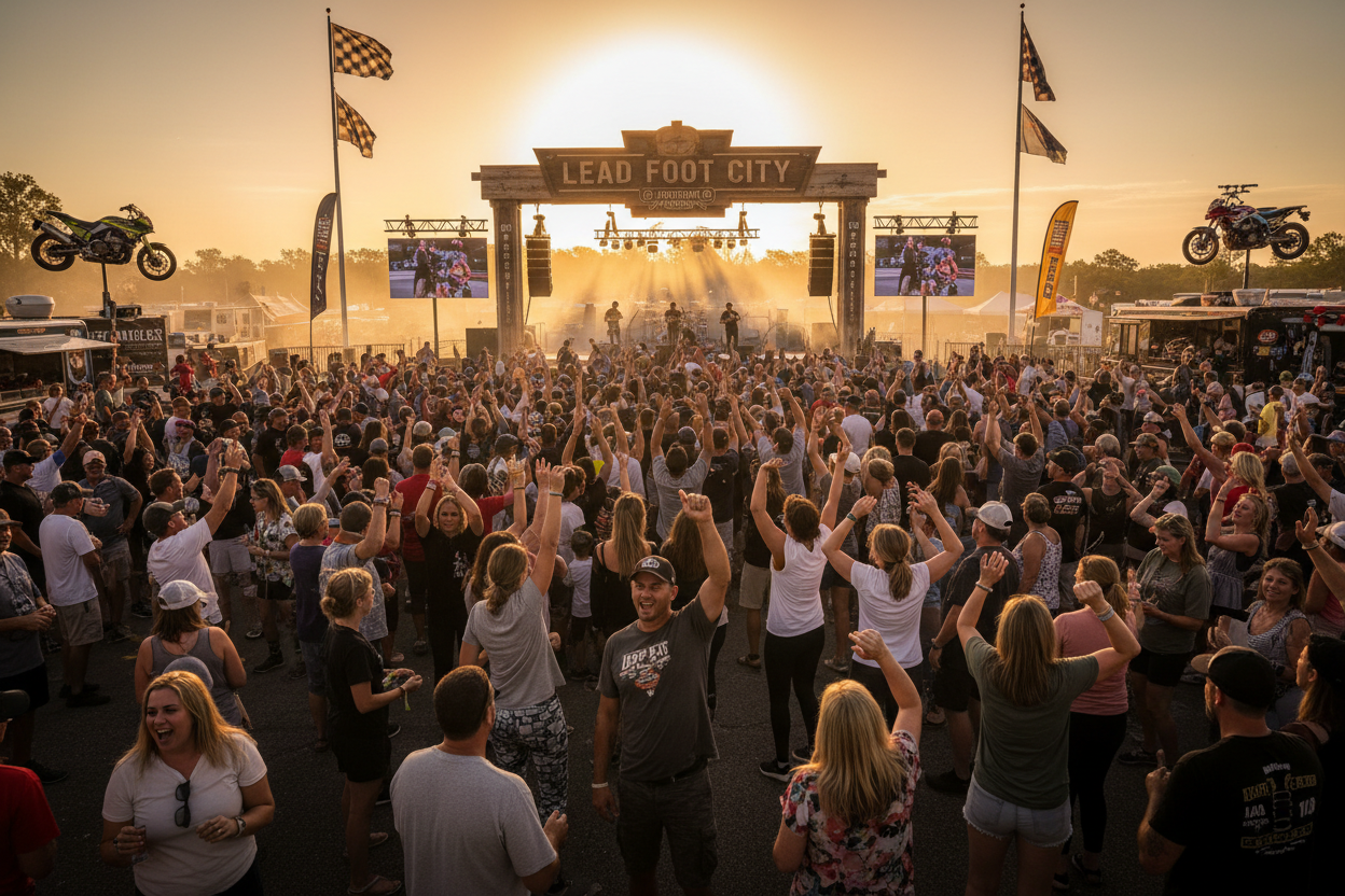 an image of people cheering and partying at lead foot city