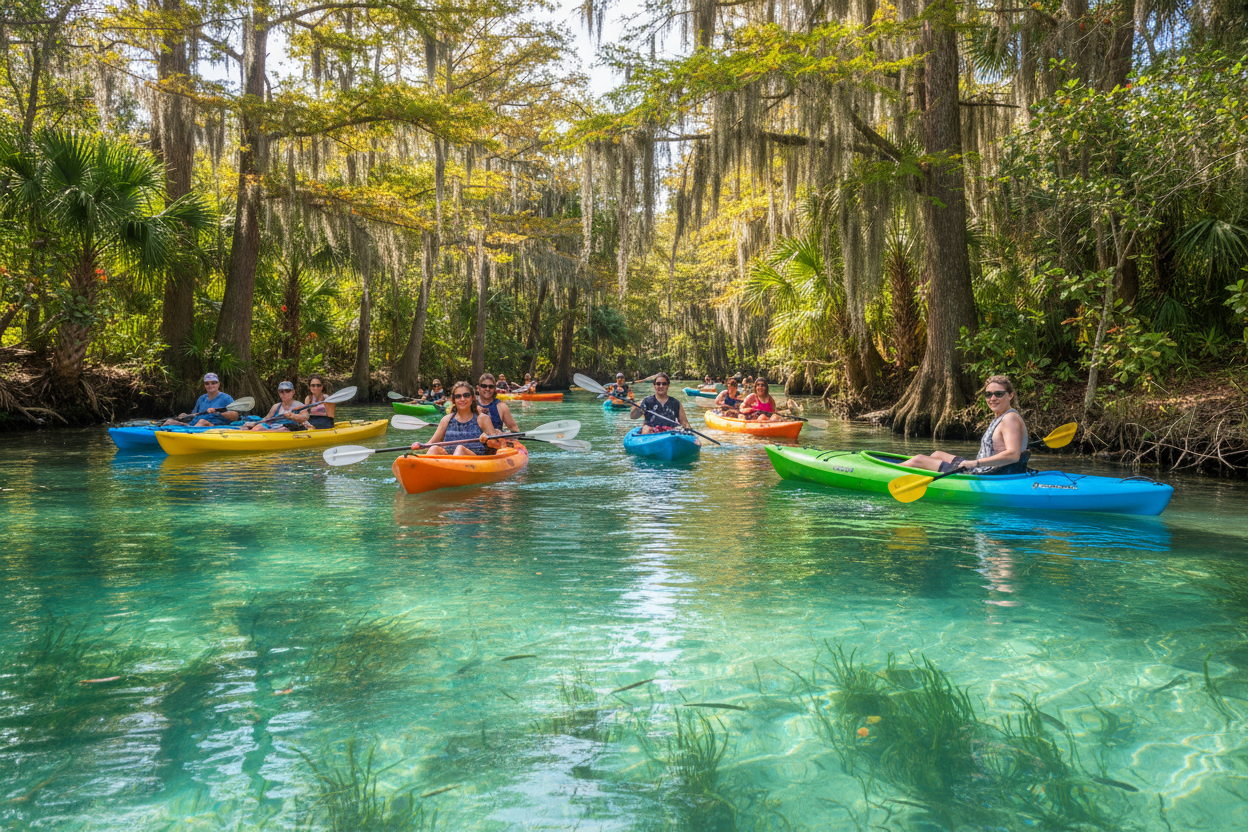 an image of people kayaking on weeki wachee springs fl